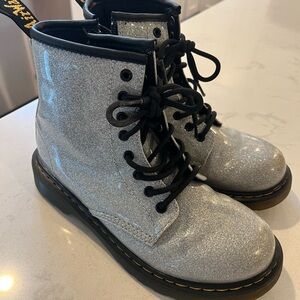 Kids Dr. Martens Silver Glitter Lace-Up Boots